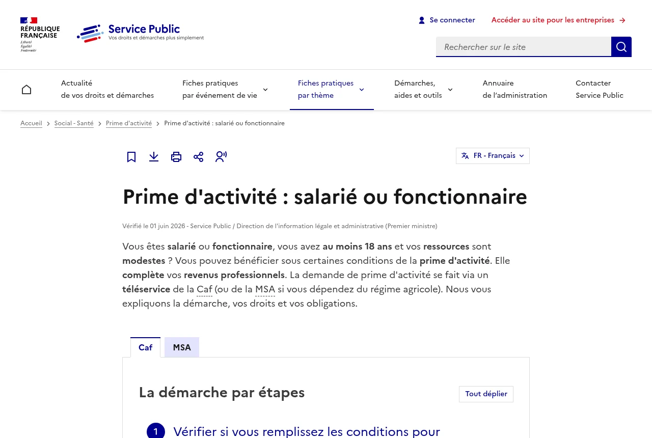 Fiche service-public.gouv.fr : prime d'activité