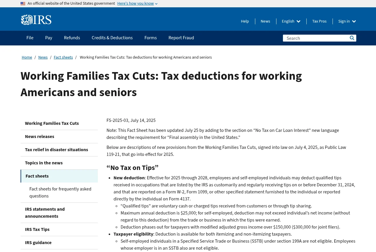 The official IRS page explaining the One Big Beautiful Bill car loan interest deduction