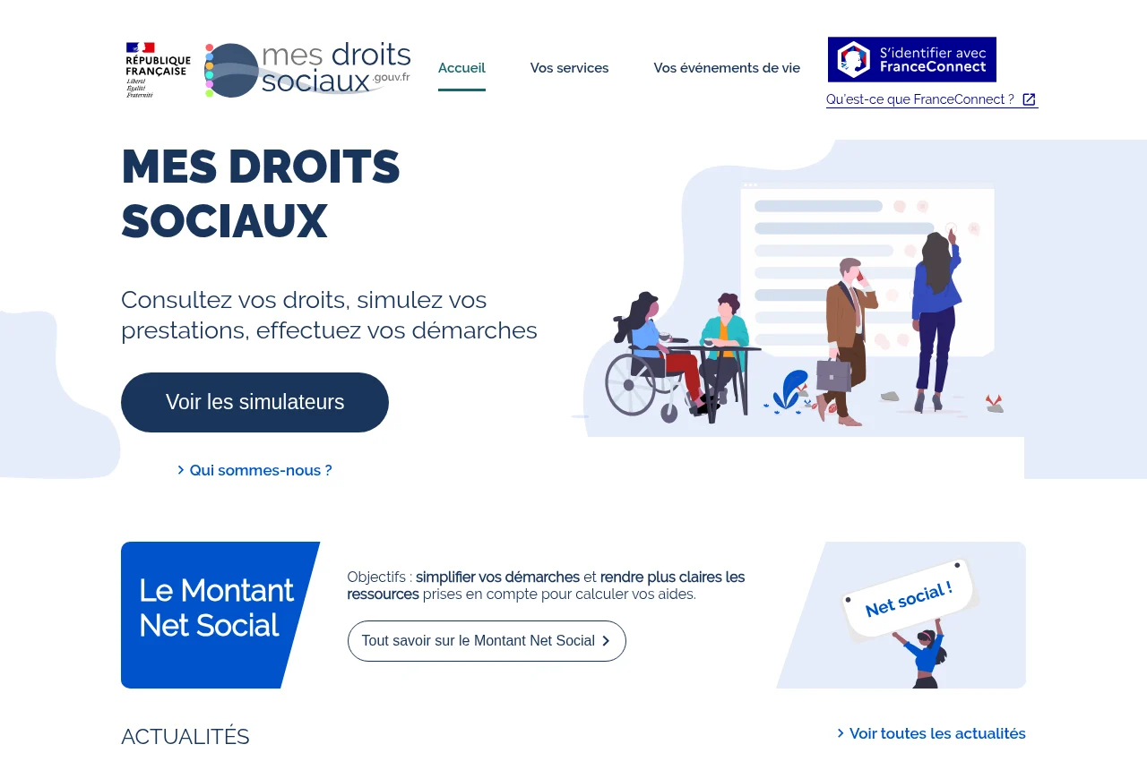 Portail mesdroitssociaux.gouv.fr et son simulateur d'aides