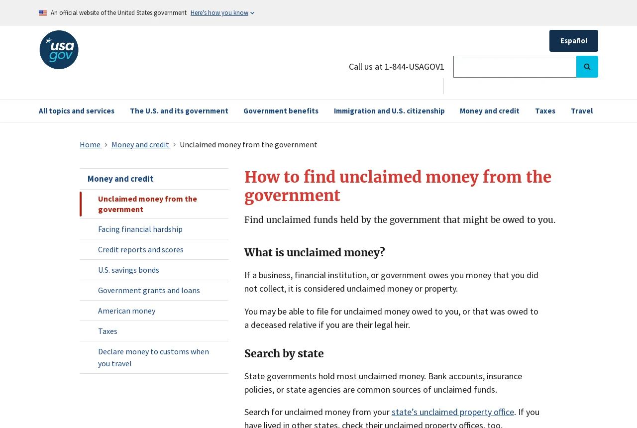 USAGov page on how to find unclaimed money from the government