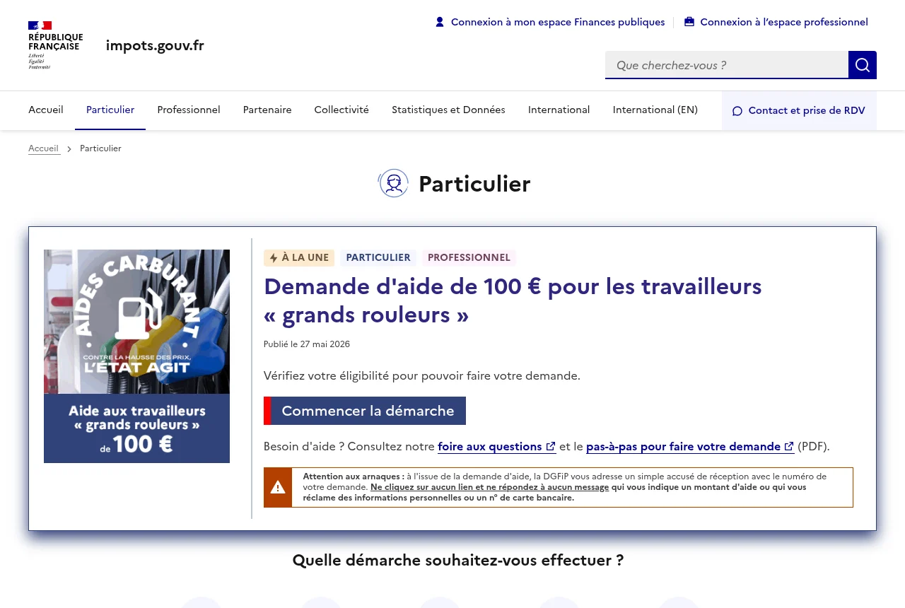 Espace particulier du site impots.gouv.fr