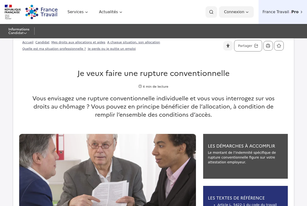 Page France Travail consacrée à la rupture conventionnelle et à ce qui change au 1er septembre 2026