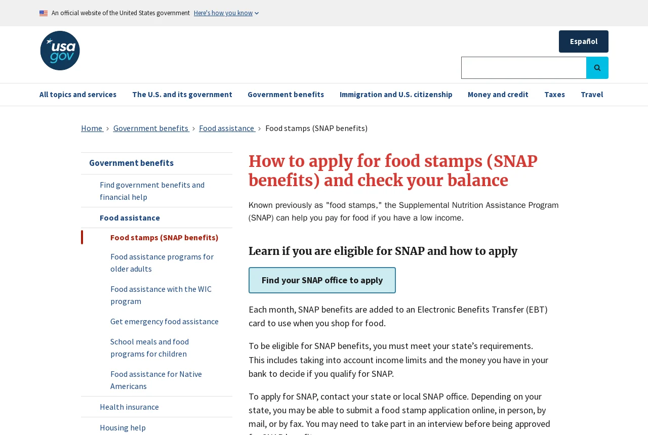 USAGov page on SNAP food stamps benefits