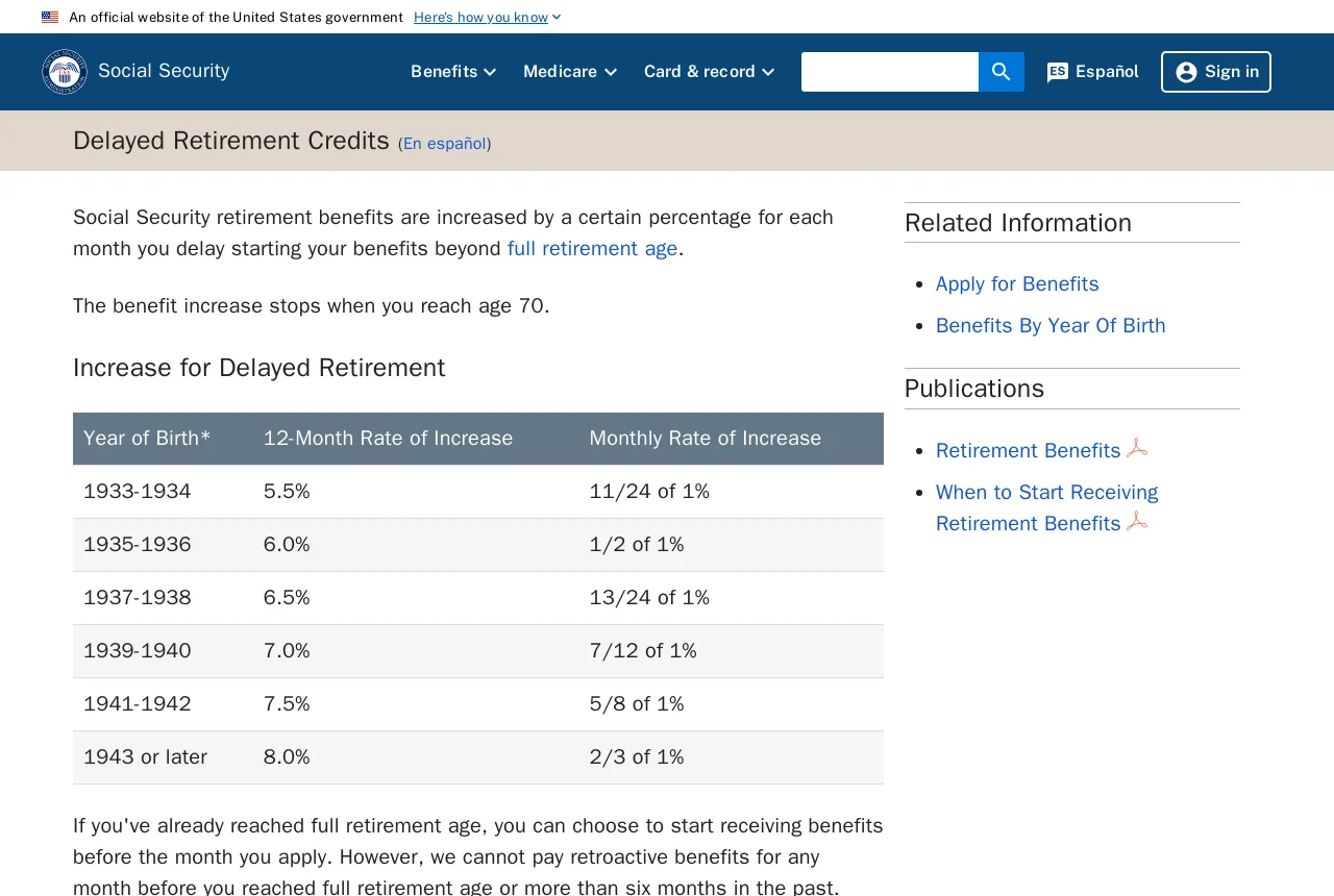 Social Security Administration page on delayed retirement credits