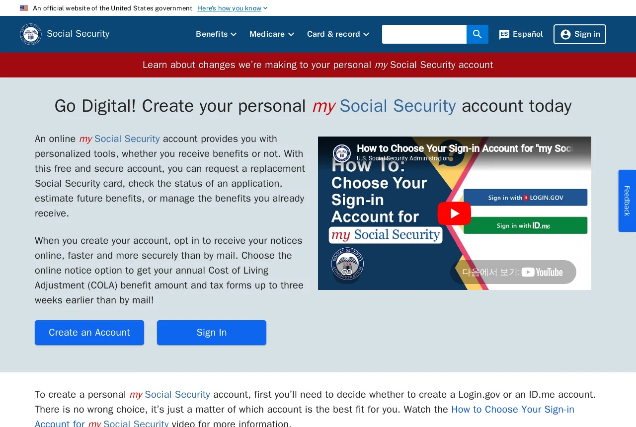 Social Security Administration my Social Security account page