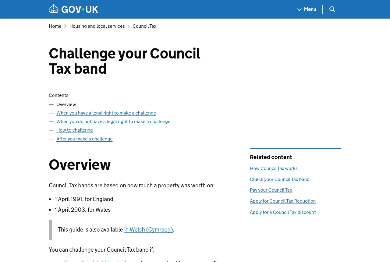 GOV.UK page: Challenge your Council Tax band