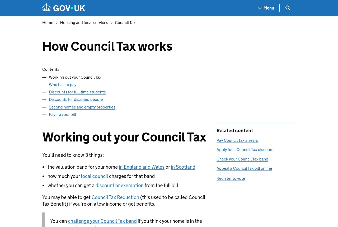 GOV.UK page: How Council Tax works