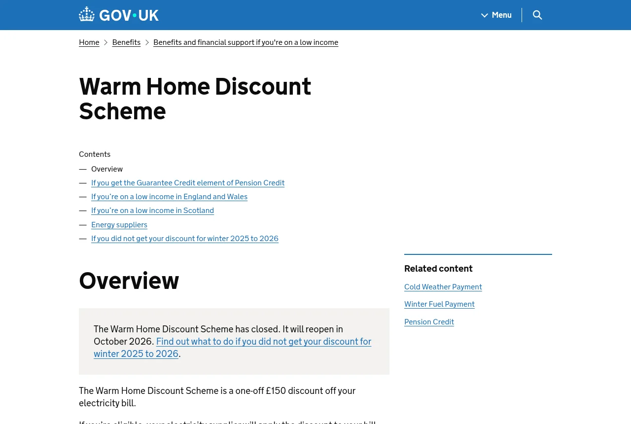 GOV.UK page: the Warm Home Discount Scheme