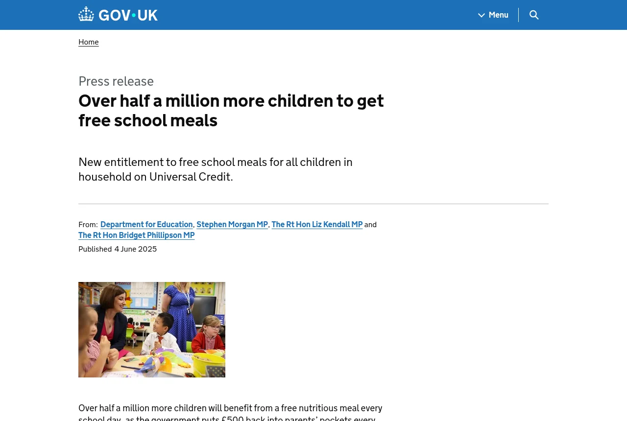 Department for Education announcement that over half a million more children will get free school meals