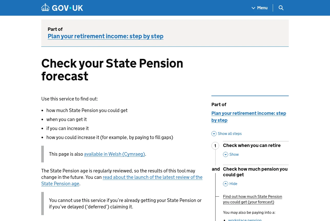 GOV.UK page: Check your State Pension forecast