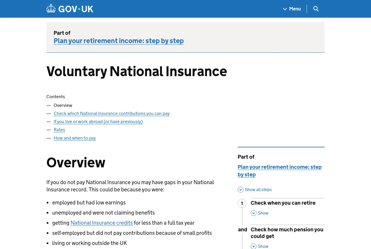 GOV.UK page: Voluntary National Insurance