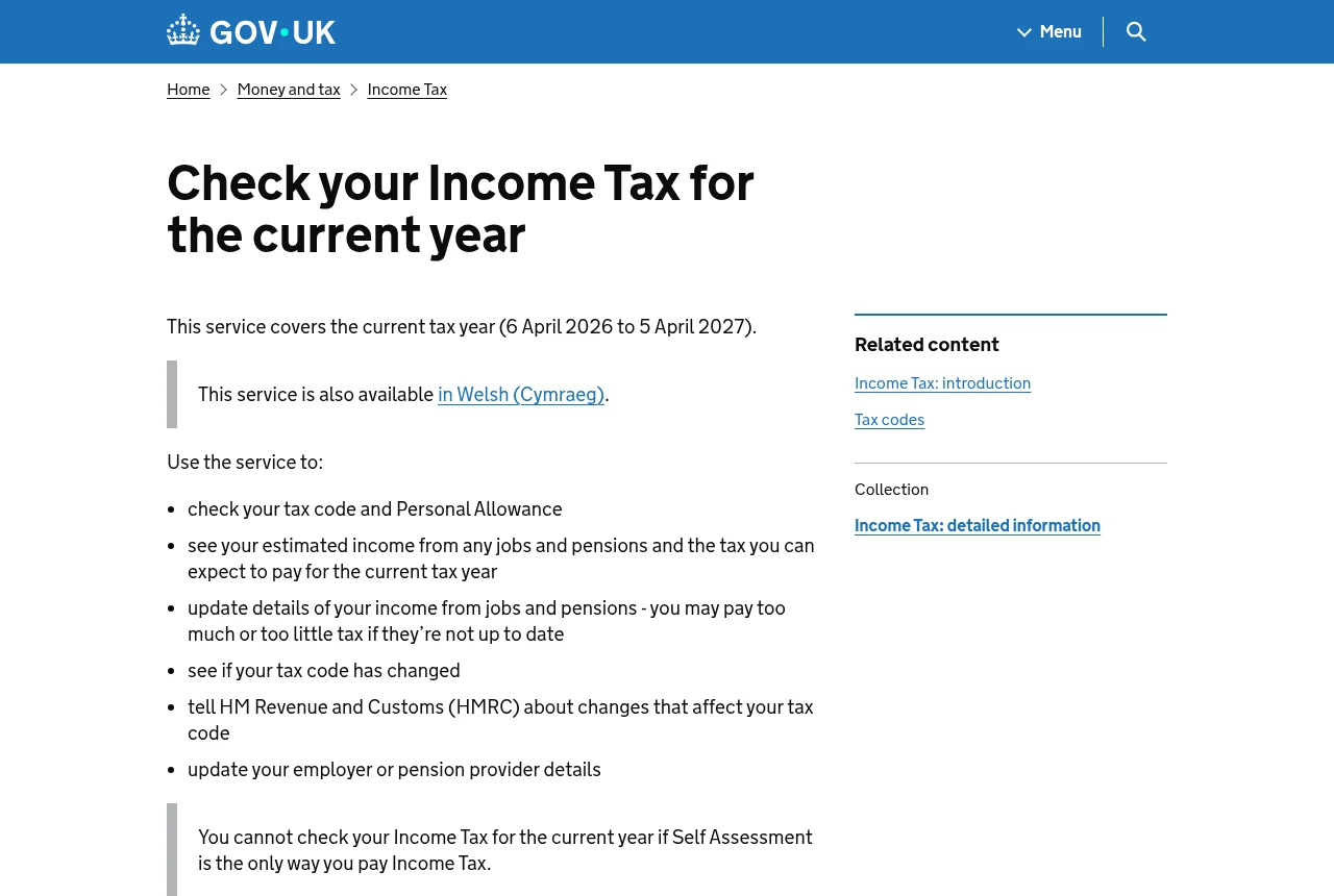 GOV.UK "Check your Income Tax for the current year" service page