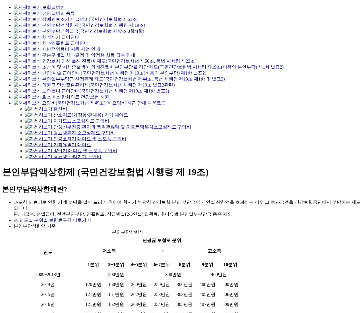 국민건강보험공단 홈페이지의 본인부담액상한제 안내 화면